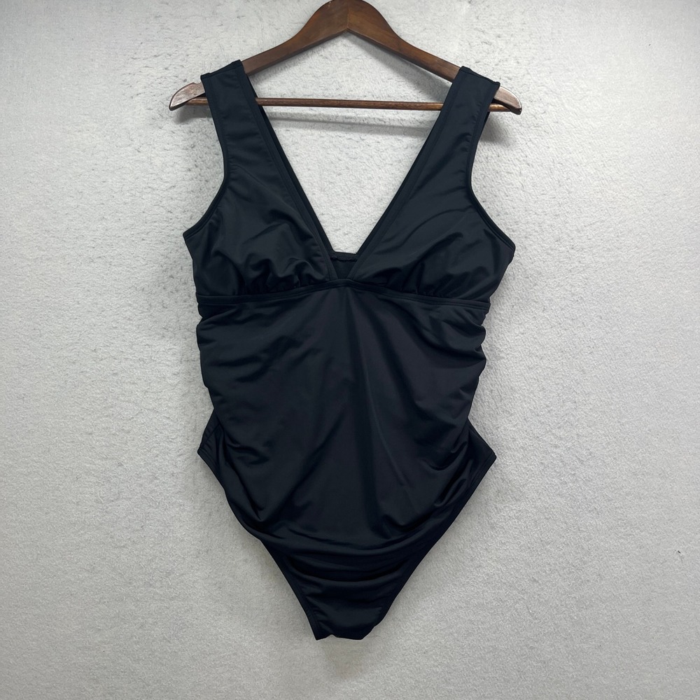 Isabel Maternity by Ingrid & Isabel One Piece Swimsuit Large Black V Neck Ruched